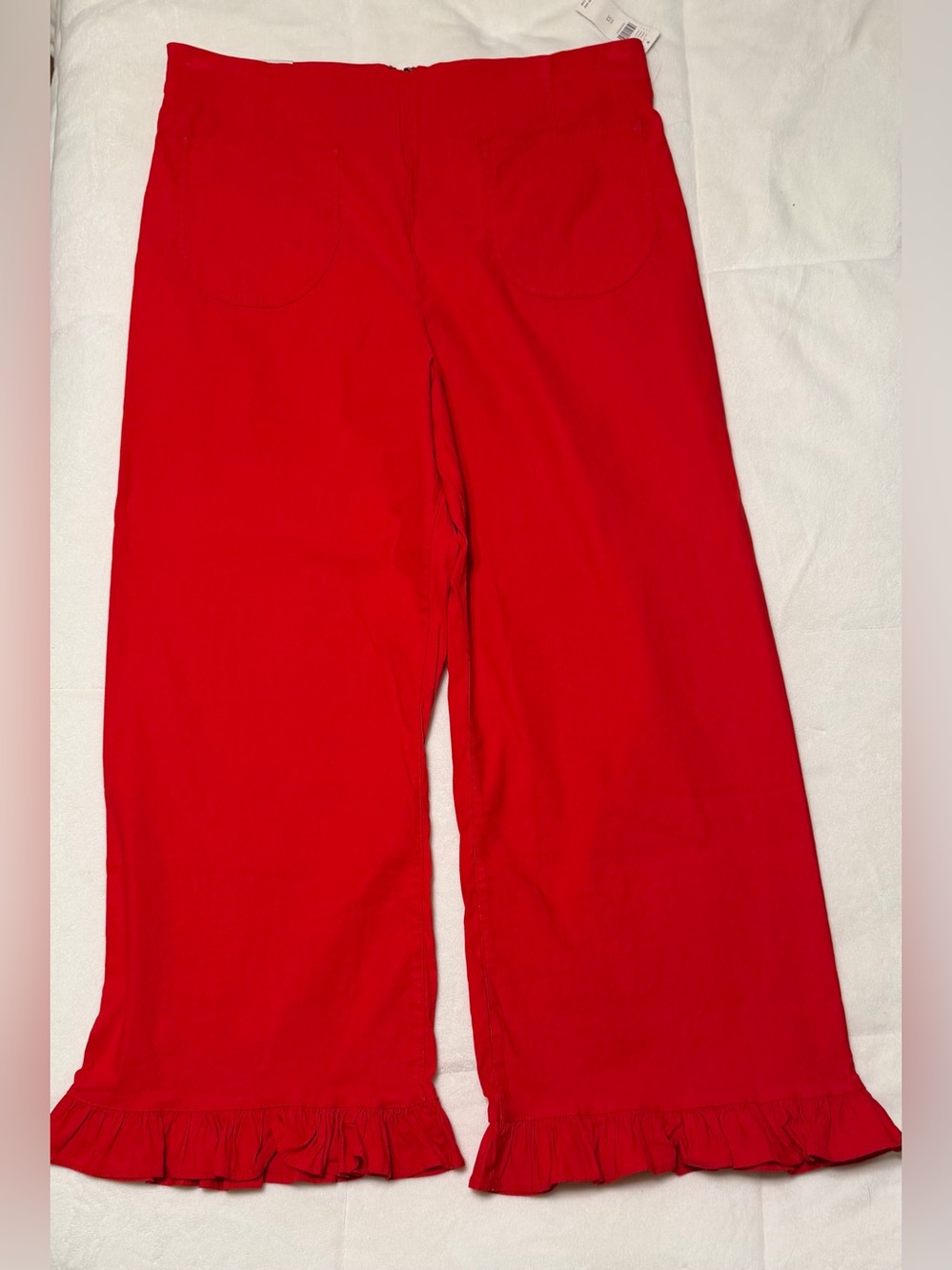 NWT The Colette Magic Fabric Ruffle-Hem Crop Wide-Leg Trousers by Maeve, 33
